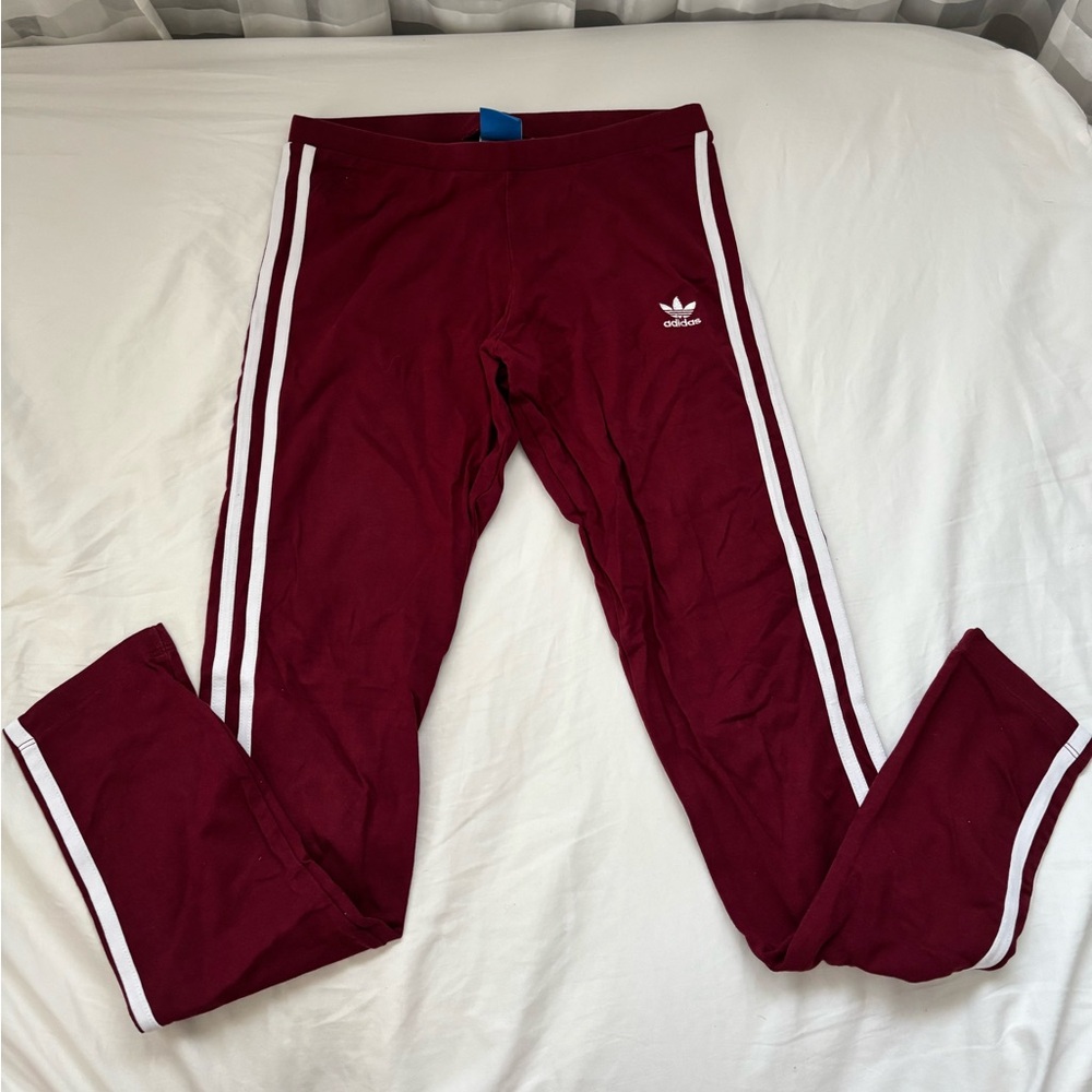 Adidas Red and White Leggings with Iconic Stripes